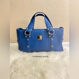 MCM Blue Silver Hardware Boston Bag